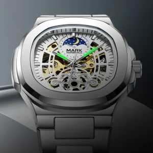Luminous Pointer Business Steel Strap 22mm Automatic Dial Men Stainless Steel Square Hollow Automatic Watch