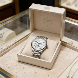 Luxurious Business Classic Unisex Moon Phase Sport Dress Watch Pearl Dial Diamond Markers Stainless Steel Sapphire Crystal Brown
