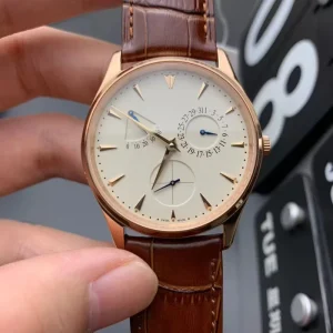 Luxurious Retro Men’s Business Multi functional Chronograph Watch with Sapphire Crystal Rose Gold case and Genuine Leather