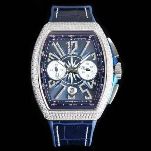 Luxurious Stainless Steel Full diamond Barrel shaped Case Fully Functional Sapphire Crystal Men’s Automatic Mechanical Watch