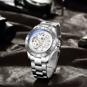 Luxurious Watch with Hollow Design Automatic Winding Mechanical Watch for Business Occasions Men