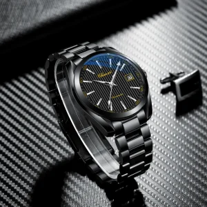Luxurious Water Resistant Stainless Steel Mechanical Watch Date Display Sapphire Crystal Unisex Business