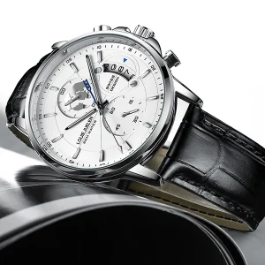Luxury 30M Waterproof Quartz Watch Genuine Leather Strap Luminous 41MM Three-Eye Wristwatch