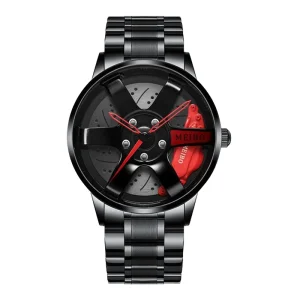 Luxury 3D Steering Wheel Rim Car Watch Unique Black Quartz Wrist Watch for Men Analog Display