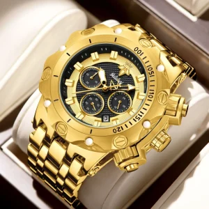 Luxury Alloy Chronograph Men’s Watch Multi function Three eye Business Watch Quartz Movement 30M Water Resistant