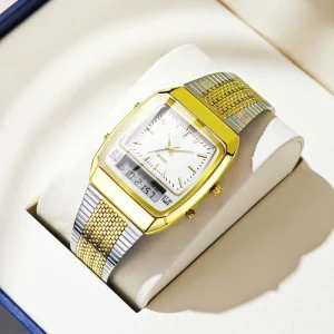 Luxury Antique Alloy Digital Quartz Watches Mens Women Fashion Casual Dual Display Pointer Time Sports Week 3Bar Waterproof