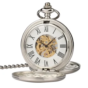 Luxury Antique Pocket Watch Gold Color Double Glossy Cover Custom LOGO Acceptable Mechanical Pocket Watch