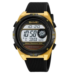 Luxury Antique Sports Digital Watch with Solar Energy Water Resistant 5ATM LED Display Stop Watch Alarm Features Plastic Band