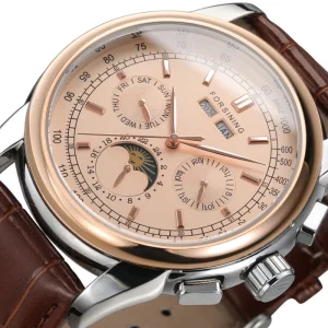 Luxury Automatic Mechanical Men’s Wristwatch with Genuine Leather Strap