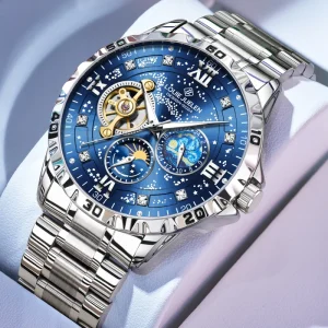 Luxury Automatic Mechanical Pointer Watch with Customizable Stainless Steel Strap