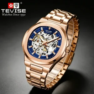 Luxury Automatic Mechanical Skeleton Watch with Stainless Steel Band