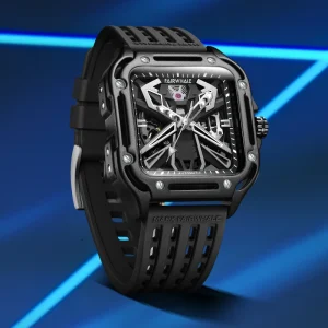 Luxury Automatic Mechanical Watch for Men Rubber Waterproof Tourbillon Skeleton Business Dress Watch