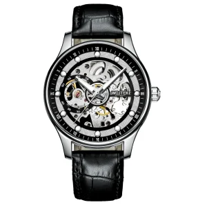 Luxury Automatic Men Waterproof Genuine Leather Strap Custom Logo Luminous Dial Hollow Out Mechanical Watch