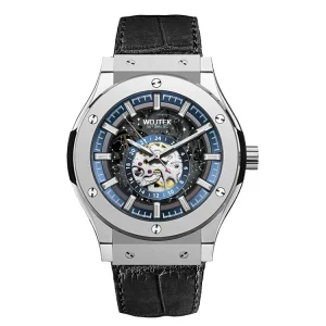 Luxury Automatic Skeleton Stainless Steel Mechanical Watch for Men Hollow Fashion Water Resistant Pointer Dial Charm
