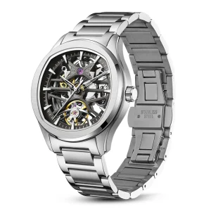 Luxury Automatic Skeleton Watch Men 316L Stainless Steel Tonneau Mechanical Watch Waterproof Wristwatch