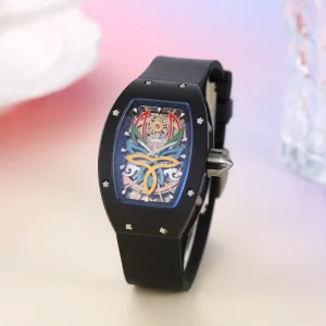 Luxury Black Ceramic Skeleton Watch with FKM Rubber Strap 3ATM Waterproof