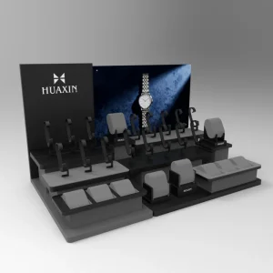Luxury Black Wooden Watch Display Stand Set Matte Lacquered Finish Eco Friendly Custom Silkscreen Logo Pillow C Jewelry