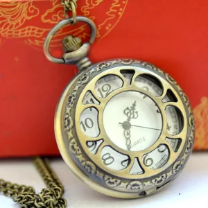 Luxury Bronze Pocket Watch for Men and Women Big Size Casual Fashion Hollow Quartz Stainless Steel Case