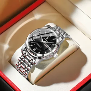 Luxury Business Casual Quartz Watch with Luminous Feature Stainless Steel Band and Analog Dial New Alloy Case