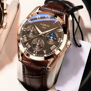Luxury Business Fashion Quartz Wrist Watch for Men Alloy Case Leather Strap Glass Dial Pointer Hands