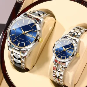 Luxury Business Men and Women Watch for Couple Valentine Gift Set Calendar Week Quartz Wrist Watches