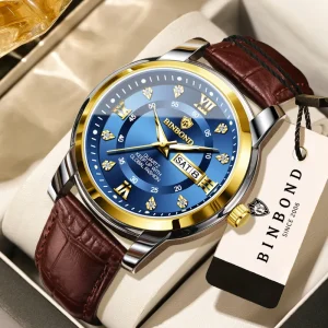 Luxury Business Men’s Wristwatch Waterproof Luminous Leather Band Quartz Watch Date Week Sport Casual