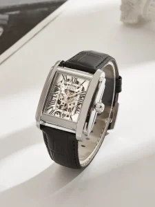 Luxury Business Sport Watch 24mm Leather Band Automatic Movement Glass Water Resistant 3ATM Coin Charm Alloy Case