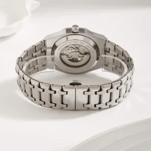 Luxury Business Style Automatic Wristwatch with 22mm Round Case Stainless Steel Dial Window Leather Pointer Alloy Case