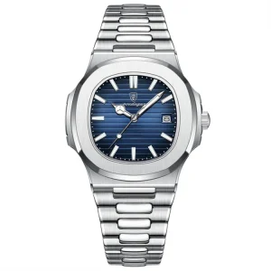 Luxury Business Waterproof Men’s Watch Luminous Date Stainless Steel Square Quartz Watch