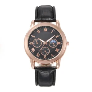 Luxury Casual Men’s Quartz Watch Leather Strap 40mm Brown Three-Eye Dial Roman Numerals Fashion Watch