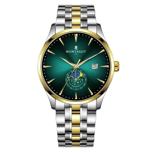 Luxury Charm Stainless Steel Mechanical Watch Moon Phase Mineral Glass Automatic Movement Alloy Case Butterfly Clasp