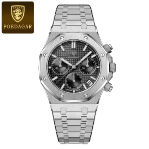 Luxury Chronograph Watch for Men Sports Waterproof Luminous Stainless Steel Quartz Watch
