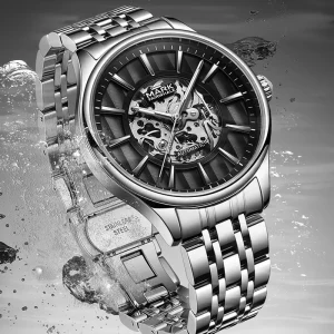 Luxury Classic Men’s Mechanical Watch New Design Hollow Bottom Cover Stainless Steel Strap Fully Automatic Watch