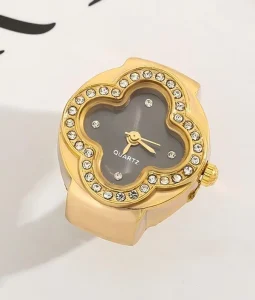 Luxury Clover Ring Watch Engagement Five Colors Crystal Quartz Watch Three Colors Body Elastic Band Stainless Steel Jewelry Gift