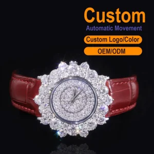 Luxury Couple Watches 925 Silver VVS1 CZ Stones Leather Strap Quartz Movement Minimalist Design with Custom Engraving