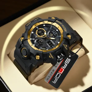 Luxury Creative Style Sports Electronic Quartz Watch Personalized Fashionable Black/Gold Digital 5BAR Water
