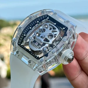 Luxury Crystal Case Skeleton Movement Sporty Casual Business Ready Water Resistant Men’s Automatic Mechanical Watch