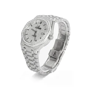 Luxury Custom Full Diamond Embedded Stainless Steel Mechanical Watch with Exquisite Craftsmanship for Brand Watches