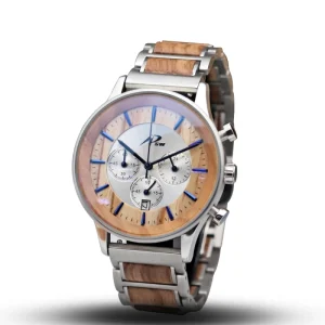 Luxury Custom Logo Water Resistant Stainless Steel Wood Watches Men Chronograph Wood Wrist Watch