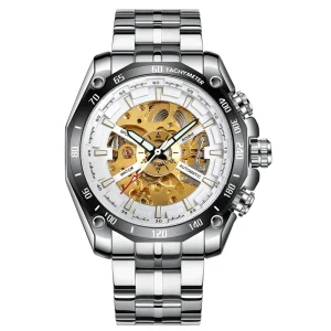 Luxury Custom Multi Function Male Wristwatch Automatic Mechanical Skeleton Hollow Out Tachymeter Stainless Steel Business Watch