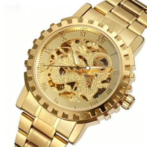 Luxury Design Gold Watch Men Skeleton Automatic Import Wrist Watch