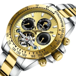 Luxury Design Stainless Steel Automatic Mechanical Watch for Men, Orologio Uomo