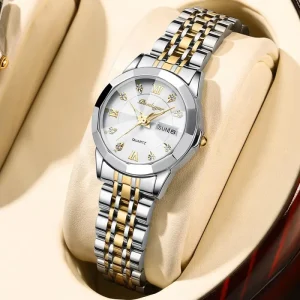Luxury Diamond Ladies Watch Stainless Steel Bracelet Luminous Waterproof Quartz Watch 3076 Clock
