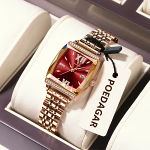 Luxury Diamond Rectangle Ladies Watch Waterproof Luminous Stainless Steel Bracelet Quartz Watch for Women