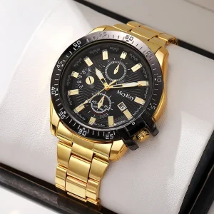 Luxury Eco-Friendly Business Men’s Quartz Watch Calendar Function Sapphire Crystal Glass Pointer Dial Three Hands Alloy
