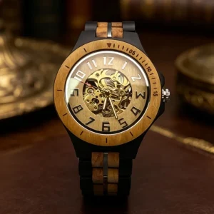 Luxury Eco Friendly Vintage Skeleton Wooden Wrist Watch Men Luminous Mechanical Automatic Wood Watch Montre En Bois