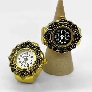 Luxury Engagement Wedding Ring Watch Black White Dial Quartz Stainless Steel Elastic Band