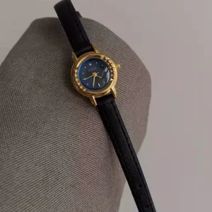 Luxury Exquisite Compact Women’s Watch Sapphire Blue Dial Genuine Leather Strap High Quality Quartz Wristwatch for Women