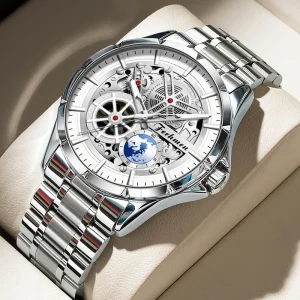 Luxury F8220 Men Automatic Mechanical Watch Skeleton Dial Stainless Steel Sapphire Crystal 50M Water Resistant