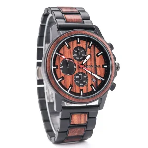 Luxury Fashion Antique Bamboo Wood Quartz Chronograph Watch Auto Date Pointer Dial 38mm Stainless Steel Band for Men Gift